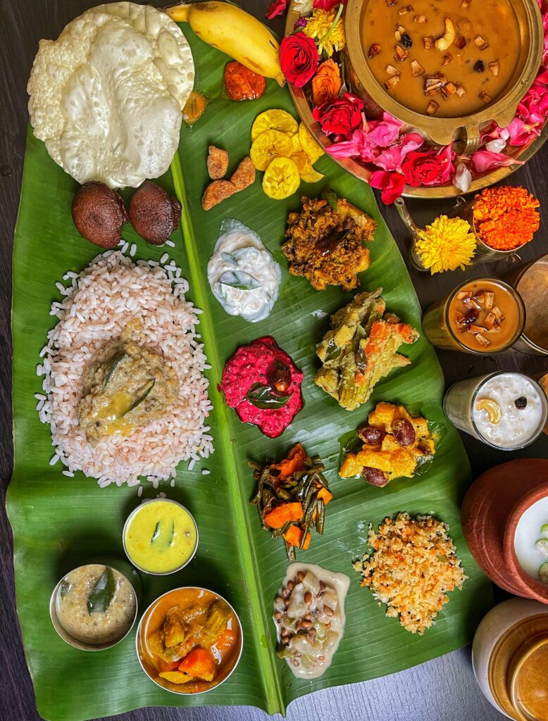 Traditional Kerala Sadhya Served On Banana Leaf