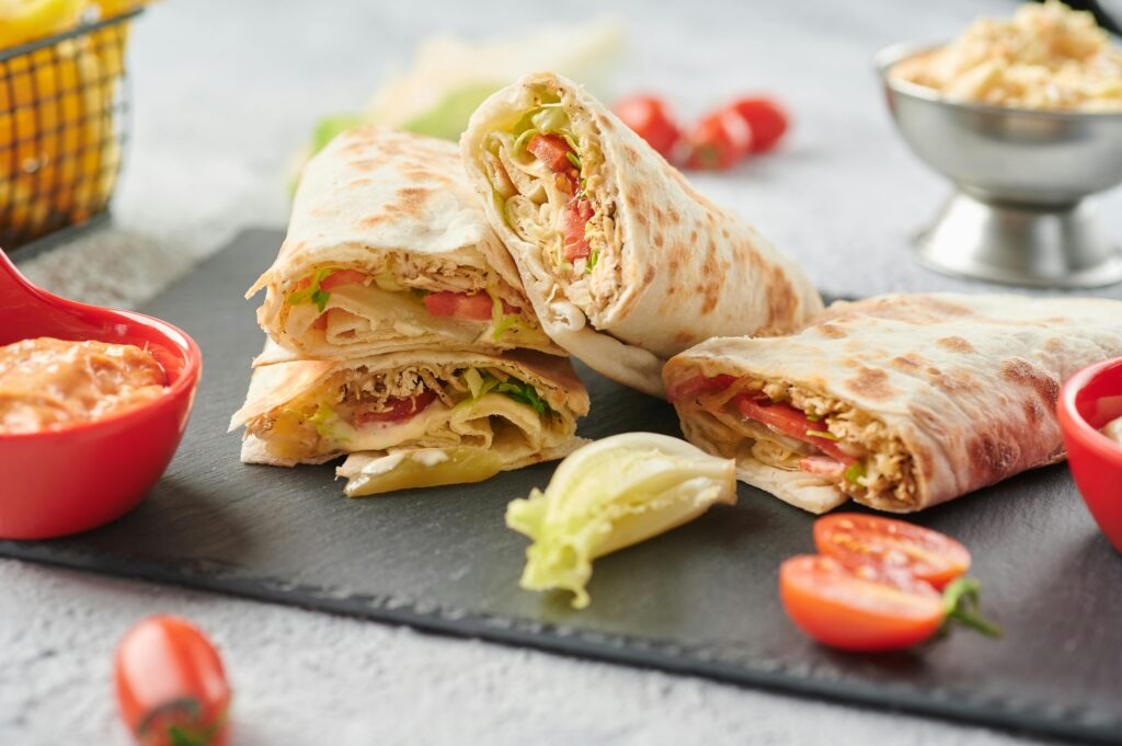 Chicken Shawarma Wrap With Tomato Ketchup